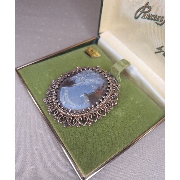 Vintage Cameo 12K Gold Filled Shell Brooch Pendant Princess Mara by Marathon - Picture 7 of 9